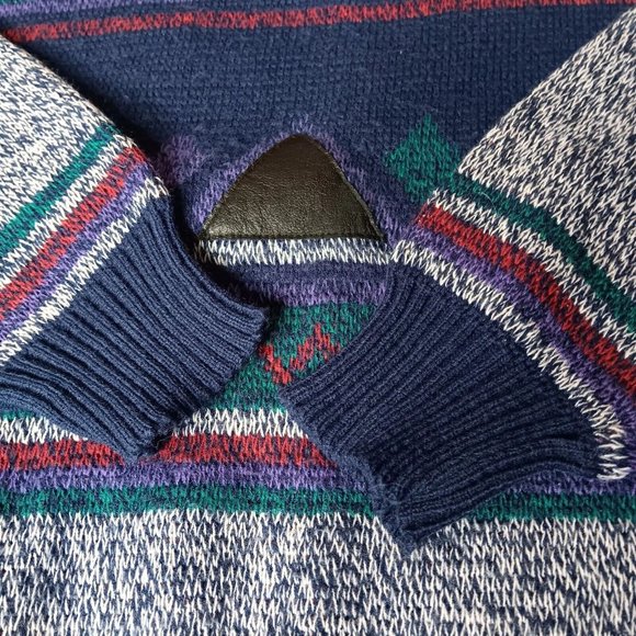 Vintage 90s Impact L Sweater Crew Neck Leather Patches Mountain Ski Retro READ - Picture 4 of 16